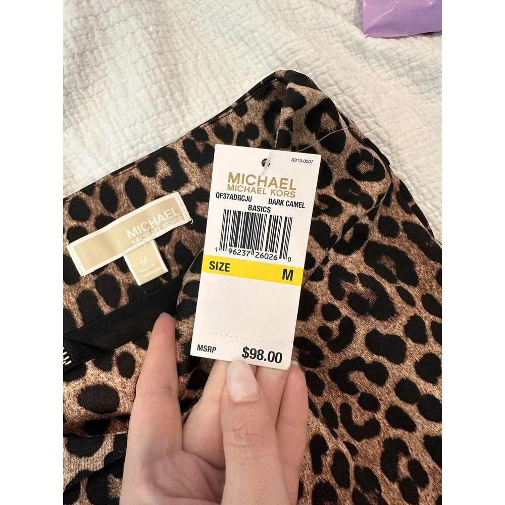 NWT Michael Kors Leopard Print Pencil Skirt Exposed Back Zipper Medium $98